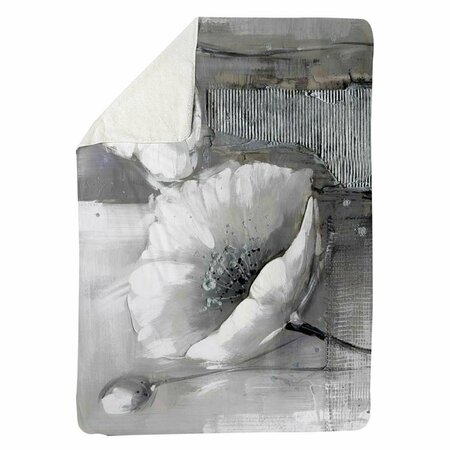 BEGIN HOME DECOR 60 x 80 in. Industrial Monochrome Flowers-Sherpa Fleece Blanket 5545-6080-FL36